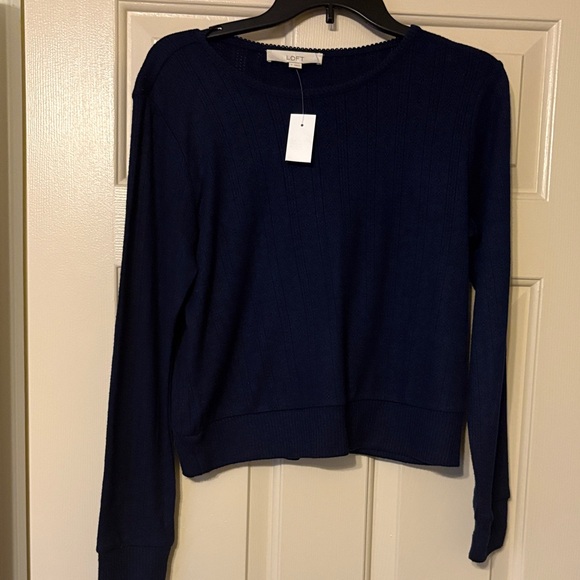 LOFT Navy Ribbed Knit Crew Sweater - Picture 1 of 3